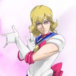  \m/ back_bow barnaby_brooks_jr bishoujo_senshi_sailor_moon blonde_hair blue_eyes blue_sailor_collar bow choker collar cosplay crossdressing elbow_gloves fabulous glasses gloves ikuyoan magical_girl male_focus parody pose pun red_bow red_choker sailor_collar sailor_moon sailor_moon_(cosplay) sailor_senshi_uniform solo tiara tiger_&amp;_bunny tsuki_ni_kawatte_oshioki_yo tsukino_usagi white_gloves 