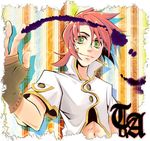  ahoge coat fingerless_gloves gloves green_eyes lowres luke_fon_fabre male_focus midriff mizuno_haruhi red_hair smile solo tales_of_(series) tales_of_the_abyss 