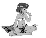  bad_feet bad_id bad_pixiv_id barefoot bob_cut bracelet dark_skin earrings error finger_to_mouth flat_chest fushigi_no_umi_no_nadia greyscale hair_ornament hairclip indian_style jewelry loincloth monochrome nadia neck_ring nisetabi pelvic_curtain short_hair sitting solo strapless tubetop 