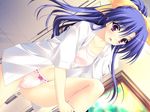  blue_hair blush dutch_angle game_cg hiyama_riko long_hair open_mouth panties pink_panties red_eyes sakura_bitmap solo suzuhira_hiro underwear 