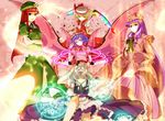  apron bad_id bad_pixiv_id bangs bat_wings blonde_hair blue_eyes blue_hair blunt_bangs book braid breasts crescent crossed_arms evil_grin evil_smile flandre_scarlet glowing glowing_eyes grey_hair grin hair_ribbon hat hong_meiling izayoi_sakuya knife large_breasts long_hair magic_circle maid_headdress multiple_girls patchouli_knowledge purple_eyes purple_hair red_eyes red_hair remilia_scarlet ribbon side_ponytail smile star str-natural touhou twin_braids wings 