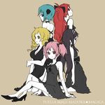  akemi_homura bad_id bad_pixiv_id bare_shoulders black_dress black_hair blonde_hair blue_eyes blue_hair bow breasts cleavage dress drill_hair hair_bow hair_ornament hairband high_heels kaname_madoka large_breasts long_hair mahou_shoujo_madoka_magica miki_sayaka multiple_girls pink_hair ponytail red_eyes red_hair ribbon sakura_kyouko shoes short_hair short_twintails tomoe_mami twin_drills twintails yamarisu_(ymrs) yellow_eyes 