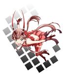  bare_shoulders brown_hair c_(control) choker fang flower frills fuugetsu_makoto gloves green_eyes hair_flower hair_ornament horns long_hair mashu_(control) midriff open_mouth pointy_ears skirt smile solo strapless thighhighs tubetop twintails 