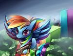  cloud_kicker_(mlp) clouds derpy_hooves_(mlp) equine female feral friendship_is_magic gun hair mammal multi-colored_hair my_little_pony negativefox pegasus rainbow rainbow_dash_(mlp) rainbow_hair raindrop_(mlp) raindrops_(mlp) ranged_weapon solo submachine_gun weapon wings 