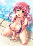  :p aqua_eyes areolae arm_support bikini blush breast_slip breast_squeeze breasts dutch_angle from_above kusui_aruta large_areolae large_breasts long_hair looking_at_viewer naughty_face nipple_slip nipples original pink_hair pool pool_ladder poolside puffy_nipples smile solo squatting swimsuit tongue tongue_out twintails v_arms water wet 