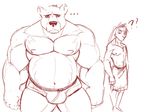  bear confused fat lagomorph male mammal monochrome muscles overweight plain_background psycohound rabbit red_and_white sad sketch slender slim towel underwear white_background 