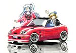  alice_margatroid alice_margatroid_(pc-98) blonde_hair blue_eyes blue_hair car ground_vehicle hair_bobbles hair_ornament hairband long_hair motor_vehicle multiple_girls shinki short_hair side_ponytail smile suzuki_(company) suzuki_cappuccino tomozo8674 touhou touhou_(pc-98) yellow_eyes 