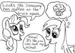 derpy_hooves_(mlp) duo equine female feral food friendship_is_magic horse mammal monochrome muffin my_little_pony pegasus pinkie_pie_(mlp) plain_background pony unknown_artist white_background wings 