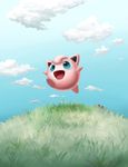  cloud cyan_eyes dugtrio feral grass hair_tuft jigglypuff jumping landscape masamasasan nintendo outside pok&#233;mon pok&eacute;mon sky smile solo video_games 