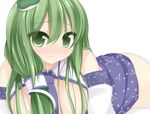  bad_id bad_pixiv_id breasts chimunge detached_sleeves green_eyes green_hair kochiya_sanae large_breasts long_hair smile solo thighhighs touhou white_legwear 