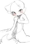  black_and_white blush canine fox hindpaw kneeling male mammal monochrome necktie plain_background raijin sketch solo white_background 