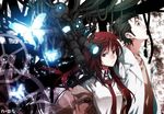  1girl black_hair brown_hair bug butterfly insect jacket labcoat machinery makise_kurisu necktie neurzero okabe_rintarou steins;gate 