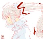  face floating_hair fujiwara_no_mokou long_hair ponytail shirt signature simple_background sketch solo tora_jun touhou white_shirt 