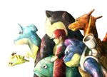  bad_id bad_pixiv_id blastoise brown_hair charizard gen_1_pokemon lapras pikachu pokemon pokemon_(creature) red_(pokemon) simple_background snorlax venusaur wooperlooper 