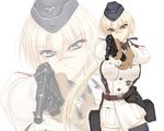  blonde_hair blue_eyes garrison_cap gloves gun handgun hanna_rudel hat holster long_hair luger_p08 military military_uniform pistol ponytail scar solo sousei_ou swastika uniform weapon world_witches_series zoom_layer 