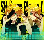  1girl 4_(nakajima4423) aqua_eyes bad_id bad_pixiv_id blonde_hair brother_and_sister famicom game_console headphones headphones_around_neck kagamine_len kagamine_rin rimocon_(vocaloid) short_hair siblings smile twins vocaloid 