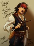  brown_eyes brown_hair cosplay eyeshadow facial_hair gun handgun hirata_hiroaki jack_sparrow jack_sparrow_(cosplay) kaburagi_t_kotetsu kairi622 makeup male_focus open_mouth parody pirate pirates_of_the_caribbean pistol seiyuu_connection solo stubble tiger_&amp;_bunny vest weapon 