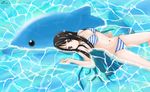  afloat akiyama_mio bikini black_eyes black_hair dolphin inflatable_toy k-on! long_hair lying nihility solo striped striped_bikini swimsuit 