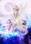  bad_id bad_pixiv_id bare_shoulders bishoujo_senshi_sailor_moon blonde_hair blue_eyes crescent_moon double_bun dress facial_mark full_body gown hair_ornament hairpin highres long_hair moon princess princess_serenity solo tom_kureson tsukino_usagi twintails 