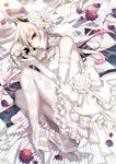  alteil_ii argyle argyle_legwear demon_girl dress flower high_heels highres horns jpeg_artifacts miogrobin shoes skull solo source_request thighhighs veil wedding_dress white white_hair 