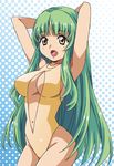  amano_yoki bad_id bad_pixiv_id casual_one-piece_swimsuit green_hair long_hair one-piece_swimsuit original solo swimsuit yellow_eyes 