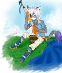  anthro cape cub fox hair male mammal maverick_skye solo sword tail unknown_artist weapon young 