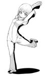  bruce_lee's_jumpsuit full_body green_eyes greyscale huang_baoling jumpsuit monochrome shoes short_hair sneakers solo stretch tiger_&amp;_bunny zootan 