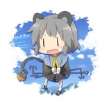  animal_ears basket blush capelet chibi dowsing_rod dress grey_dress grey_hair jewelry mouse mouse_ears mouse_tail nazrin necklace open_mouth pendant solo tail touhou transparent_background yamabuki_(yusuraume) |_| 