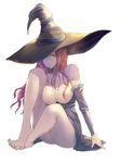  bad_id bad_pixiv_id barefoot breasts brown_eyes brown_hair dragon's_crown feet hat hidezi highres large_breasts legs long_hair nail_polish nipples sitting solo sorceress_(dragon's_crown) witch_hat 