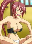  breasts cleavage goriate indian_style large_breasts long_hair oda_nobunaga_(sengoku_otome) panties ponytail red_hair sengoku_otome sitting solo underwear yellow_eyes 