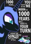  alicorn english_text equine female feral friendship_is_magic horn mammal my_little_pony nightmare_moon_(mlp) penguinprotecter princess princess_celestia_(mlp) revenge royalty smile text to_the_sun winged_unicorn wings 