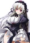  blush dress flower frills gucchi highres lolita_fashion long_hair open_mouth purple_eyes rose rozen_maiden solo suigintou white_hair 