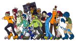  6+girls beat_(jsr) bis_(jsr) black_hair blonde_hair blue_hair boombox brown_hair character_request choker combo_(jsr) corn_(jsr) cube_(jsr) eyepatch fingerless_gloves garam_(jsr) gloves goggles gum_(jsr) hairlocs hat headphones helmet inline_skates jet_set_radio jumpsuit love_shockers mask multiple_boys multiple_girls noise_tanks piranha_(jsr) poison_jam pots_(jsr) roller_skates short_hair skates slate_(jsr) tattoo yoyo_(jsr) 