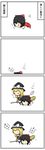  4koma black_hair blonde_hair bow braid broom comic floating hair_bow hair_tubes hakurei_reimu hat hat_bow highres kirisame_marisa long_hair multiple_girls potaaju simple_background sleeping touhou translated zzz 