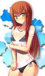  bikini blush highres long_hair makise_kurisu shirt solo steins;gate swimsuit teruteru-deru wet wet_clothes wet_shirt 