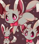  artist_name bow bowtie commentary dark_background highres minccino no_humans one_eye_closed pokemon pokemon_(creature) purpleninfy red_eyes red_sclera smile sparks 