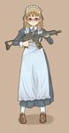  apron assault_rifle g36 glasses gun highres holding holding_gun holding_weapon maid maid_headdress rifle smile solo soredemo_machi_wa_mawatteiru tatsuno_toshiko tomo_(f2000) trigger_discipline weapon 