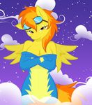  anthro anthrofied bodysuit breasts cleavage clothed clothing cloud clouds equine eyewear female friendship_is_magic goggles horse mammal my_little_pony pegasus pony shy skinsuit solo spitfire_(mlp) standing undressing uniform whitmaverick wings wonderbolts_(mlp) 