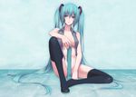  aqua_eyes aqua_hair bad_id bad_pixiv_id censored convenient_censoring hatsune_miku long_hair mamoru_(arizona) necktie nude sitting solo sweat thighhighs twintails very_long_hair vocaloid 