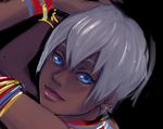  armband blue_eyes bracelet close-up dark_skin elena_(street_fighter) jaimito jewelry lips neck_ring short_hair solo street_fighter street_fighter_iii_(series) white_hair 