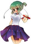  alternate_hairstyle antennae cosplay green_eyes green_hair highres hoshiguma_yuugi hoshiguma_yuugi_(cosplay) nail_polish ponytail short_hair skirt solo taiyouno_hatake touhou wriggle_nightbug 