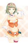  goggles goggles_on_head green_eyes green_hair gumi highres jyuru navel skirt smile solo vocaloid wrist_cuffs 