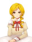  bad_id bad_pixiv_id blonde_hair drill_hair light_smile mahou_shoujo_madoka_magica monaco_(rmn02) school_uniform simple_background solo tomoe_mami twin_drills twintails yellow_eyes 