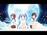  ahoge bad_id bad_pixiv_id barefoot blue_eyes blue_hair blue_moon brown_eyes brown_hair cloud denpa_onna_to_seishun_otoko feet full_moon hair_ribbon koro2_(artist) leg_hug letterboxed long_hair maekawa mifune_ryuuko moon multiple_girls night panties pantyshot pantyshot_(sitting) petals polka_dot polka_dot_panties red_eyes ribbon school_uniform short_hair sitting star_(sky) touwa_erio twintails underwear very_long_hair white_panties 