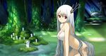  antlers bikini blood breasts commentary forest hirokiku kodama large_breasts long_hair mononoke_hime nature nosebleed personification red_eyes shishigami_(mononoke_hime) side-tie_bikini silver_hair solo swimsuit very_long_hair 