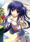  blue_hair cleavage flowers karory long_hair open_mouth purple_eyes solo tagme 