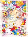  angel balloon bare_shoulders bow bracelet colored_eyelashes colorful crayon fish flower heart jewelry lying multicolored_hair on_side original sleeping solo surreal thighhighs tree wings yooani 