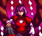  bad_id bad_pixiv_id hair_ornament hima_(mizu_ni_tsuyoi) purple_hair red_eyes sitting solo touhou yasaka_kanako 