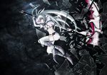  bad_id bad_pixiv_id black_rock_shooter black_rock_shooter_(game) boots bra broken_glass glass glowing glowing_eyes lingerie long_hair pale_skin scythe shorts solo thighhighs topzter twintails underwear white_rock_shooter 