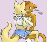  anthro bittersweet_candy_bowl blush cat couple daisy_(bcb) eye_contact feline female looking_at_each_other male mammal ohmy radial skirt smile spread_legs spreading straight webcomic 